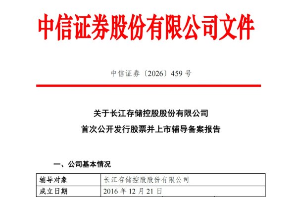 长江存储启动上市辅导 两头部券商联合护航
